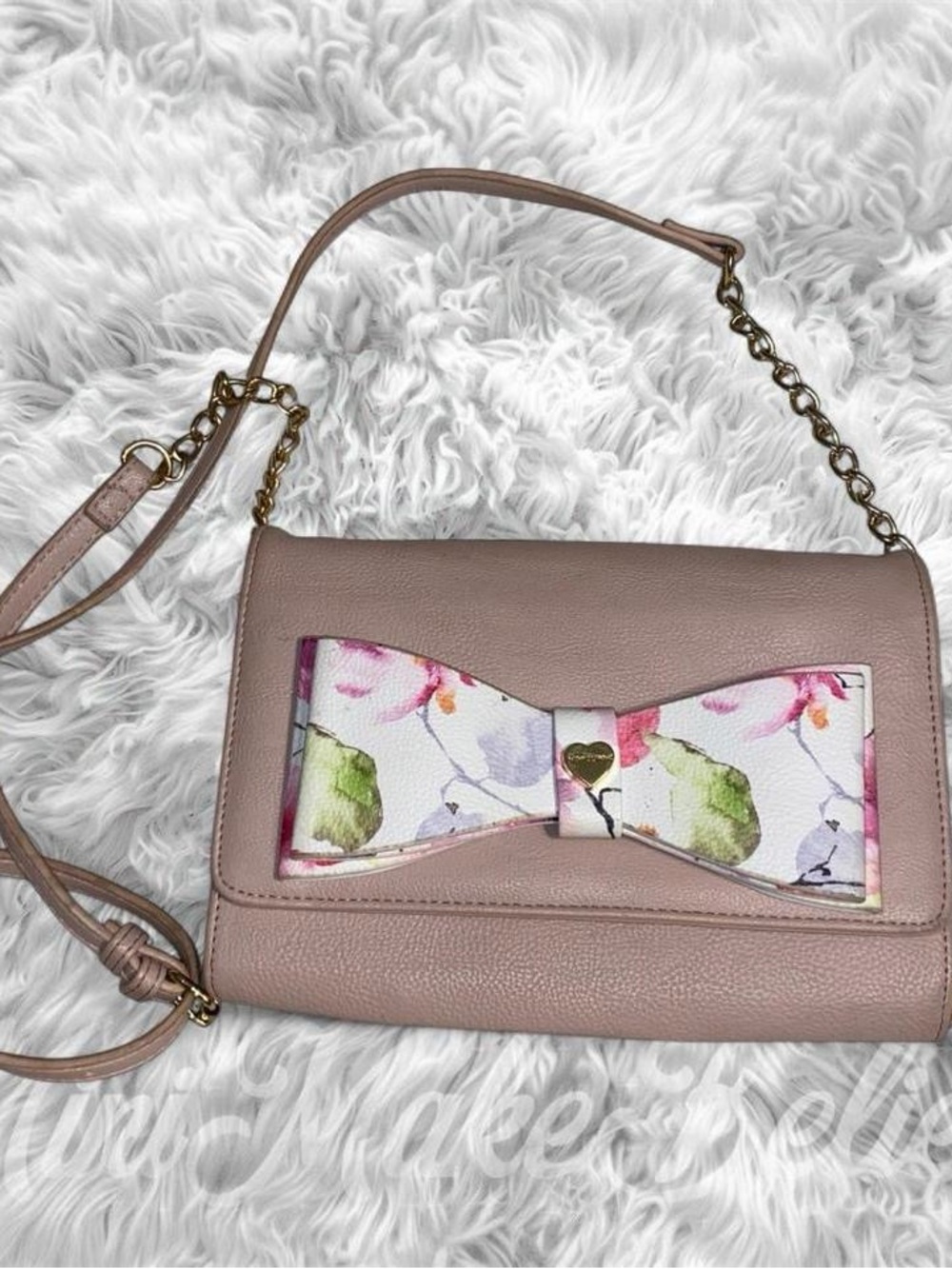 Betsey Johnson Dusty Pink Floral Bow Crossbody
